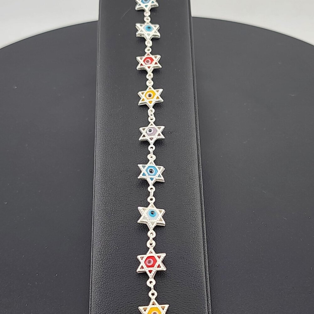 Dainty Multi Star Evil Eye Bracelet in 925 Sterling Silver - Picture 2 of 10
